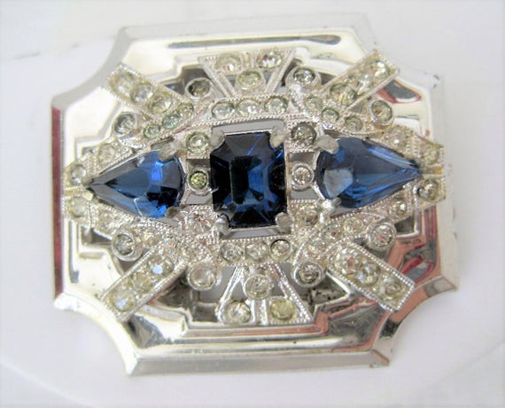 McClelland Barclay Brooch - Art Deco Vintage Jewelry - 30's Sapphire Rhinestone Pin