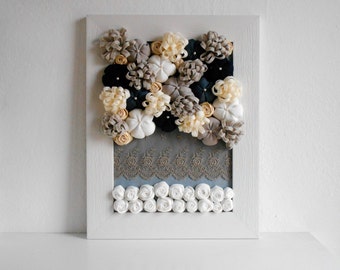 Fabric flowers 3d wall art white wood frame nordic design