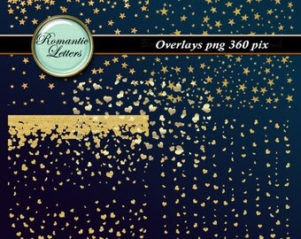 Gold heart confetti digital overlay Photoshop clip art gold confetti clip art overlay Sparkling clip art scrapbook gold confetti clip art