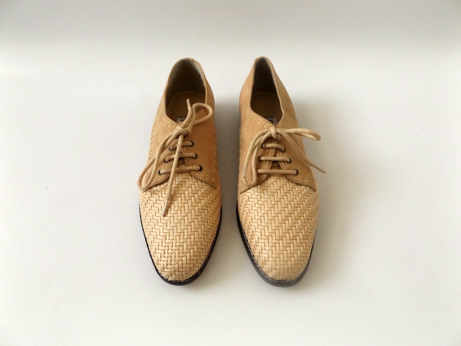 woven leather straw oxford shoes vintage 80s bandolino