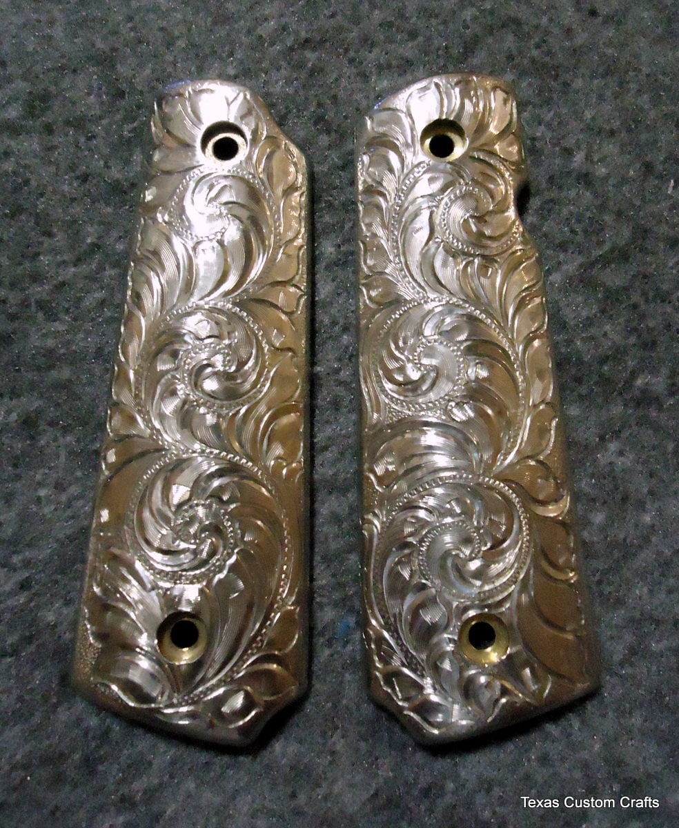 IN STOCK Hand Engraved 1911 Pistol Grips with by texascustomcrafts