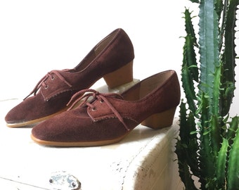Brown suede oxford heels | Browsabouts | size 7.5