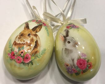 set of 2 large decoupage Easter Egg ornaments (R1)