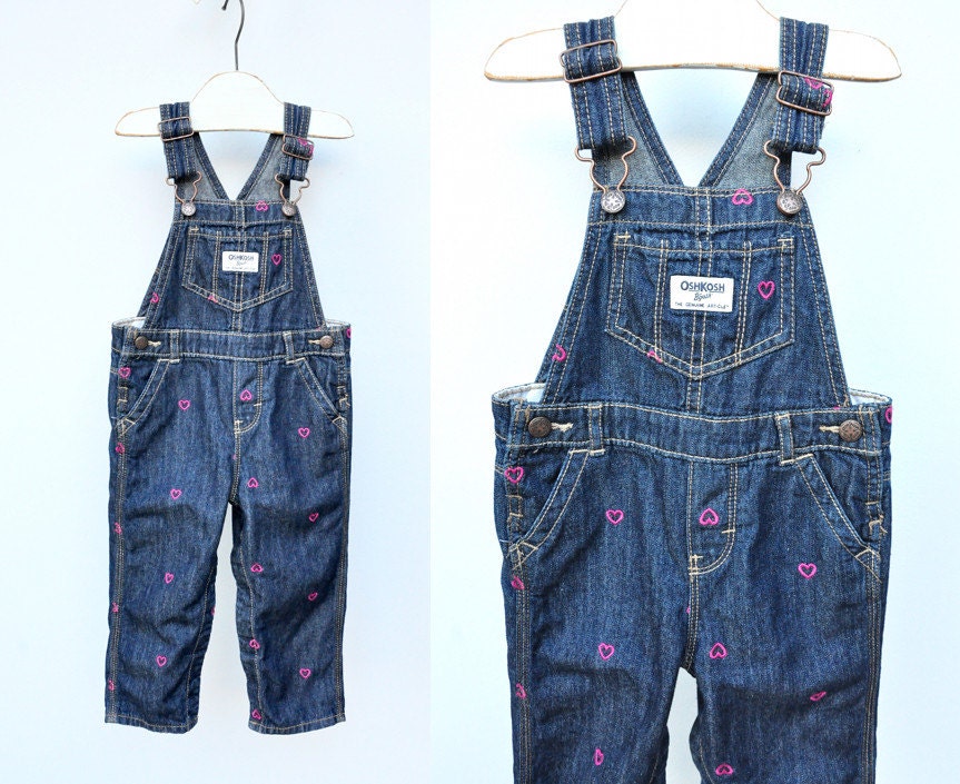 Vintage OshKosh Denim Overalls with PINK HEARTS OshKosh with