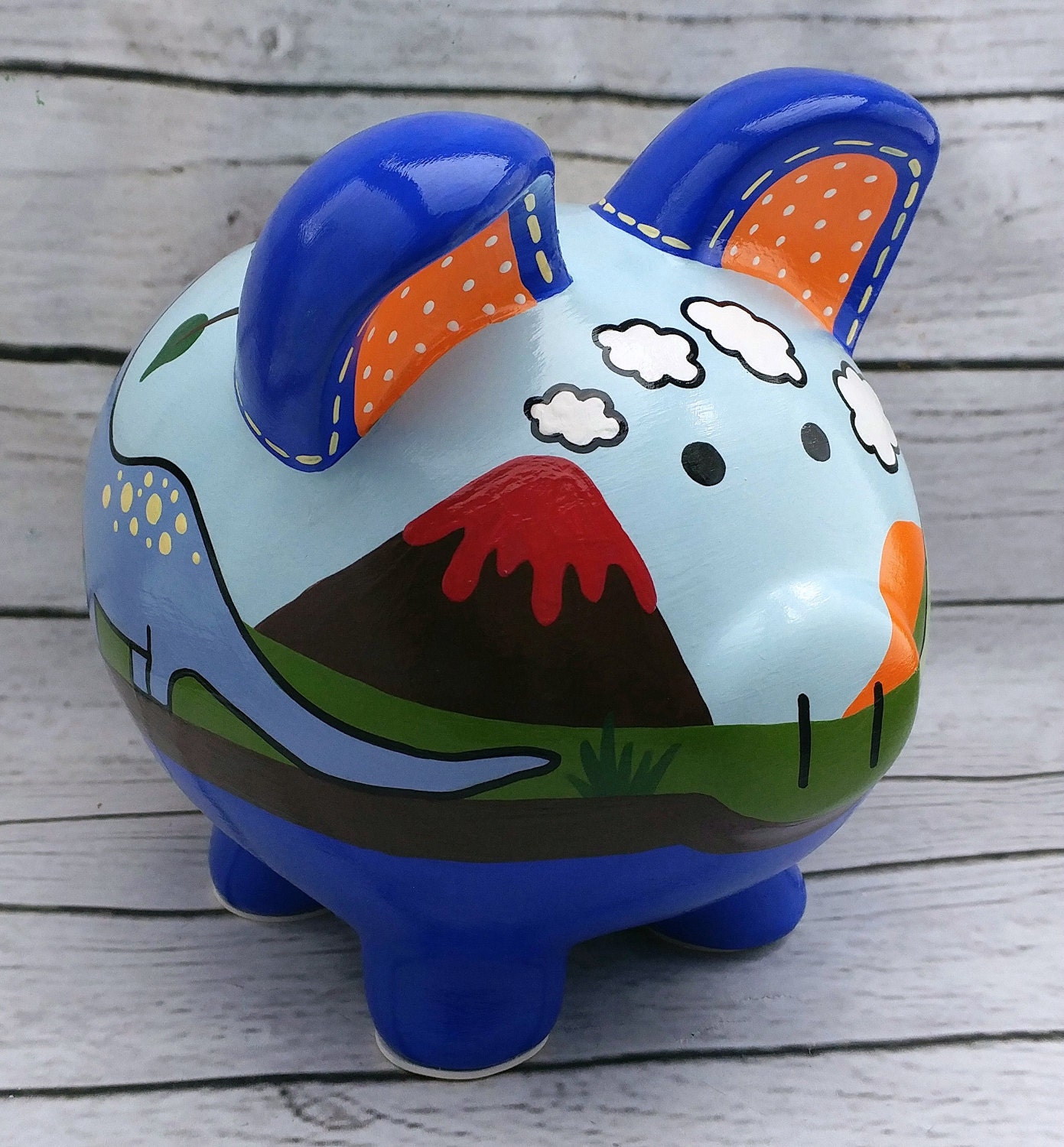 Personalized Piggy Bank Dinosaur Dino themed artisan hand