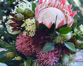Silk bouquet, Native bouquet, Australian native, Bridal bouquet, Wedding flowers, Native flowers, King Protea bouquet, Victoria bouquet