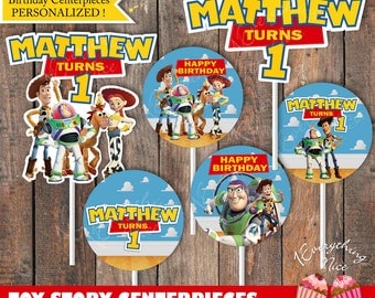 Toy Story Theme Happy Birthday Centerpiece Circles Decorations Personalized