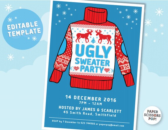 Ugly Sweater Party Invitation Template Editable Printable