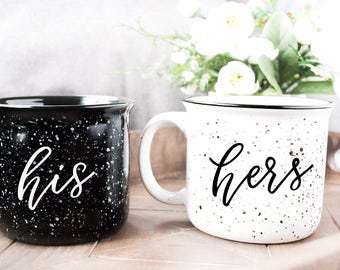 His & Hers campfire mug set. Ceramic campfire mugs. Marriage mugs. Pretty mugs. White campfire mug. Newlywed gift. Stocking stuffer.