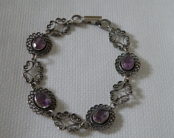 Beautiful Sterling Silver Amethyst Bracelet - marked