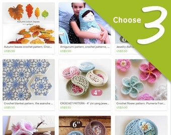 Crochet pattern discount package, Choose any 3 crochet patterns. last minute gift ideas, Gift for her, digital file gift.