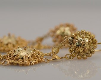 Vintage 14k Yellow Gold Etruscan Byzantine Long Dangle Earrings Statement Ornate