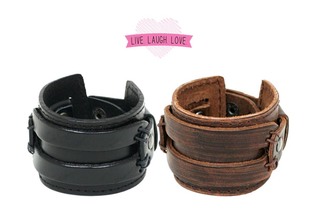 Genuine Leather Cuff Bracelet for Men Chunky Super Wide
