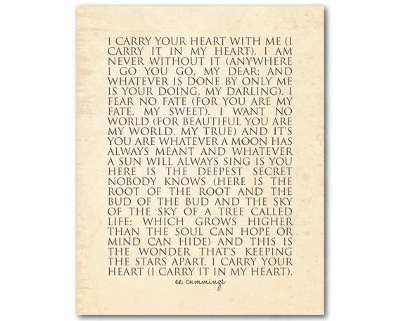 I Carry Your Heart With Me Poster Ee Cummings Print 5766