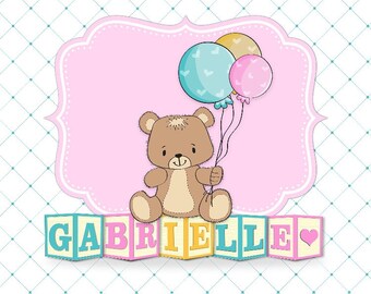 Teddy Bear Baby Blocks Themed Backdrop- .JPEG File via Email Delivery - You Print Your Own