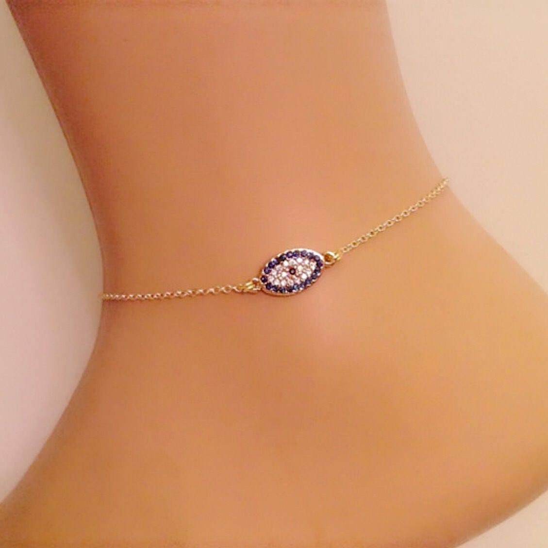 Evil Eye Rhinestone Anklet Gold Studded Rhinestone Evil Eye