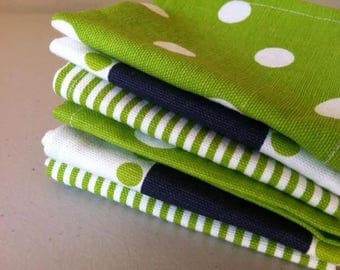 Lunch Box Cloth Napkins, Set of 6, Shades of Chartreuse and Navy BLUE, by CHOW with ME