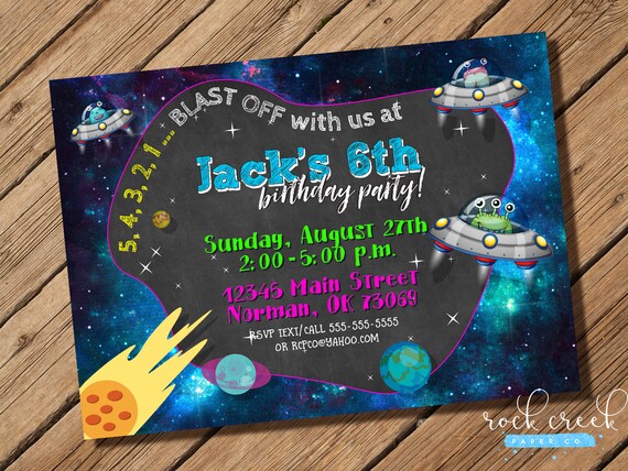 Aliens &amp; UFOs Birthday Invitation Outer Space Party Aliens
