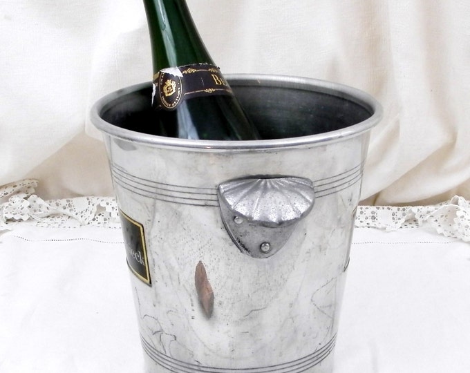 Vintage French Mid Century Metal Champagne Ice Bucket / Cooler Charles Heidsieck with 2 Handles, Chic Decor, Celebration, Chateau, Drinks