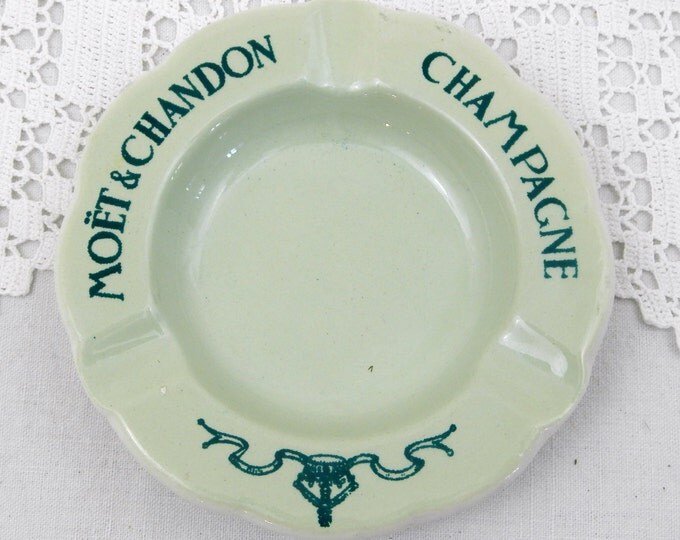 Vintage French Mid Century Mint Green Ceramic Moet & Chandon Champagne Ashtray, French Bistro Café Barware, Smoking Collectibles, Ash Tray