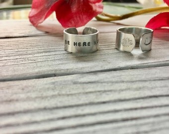 Be Here Now Ring - Inspirational Jewelry - Lotus Ring - Mantra Ring - Yoga Ring - Intentional Jewelry - Hand Stamped Ring