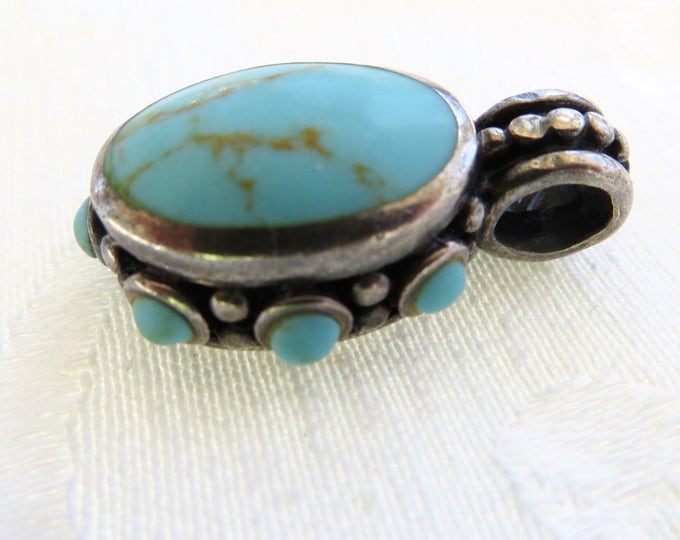 Sterling Silver Turquoise Pendant, Bali Style Vintage Pendant, Balinese Sterling Silver