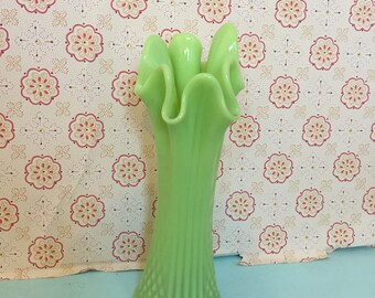 Vintage Antique Green Fenton Vaseline Glass Vase