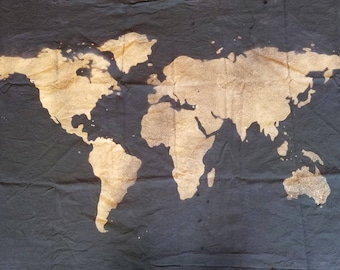 World Map Wall Tapestry Bleached Black (Atlas Map)