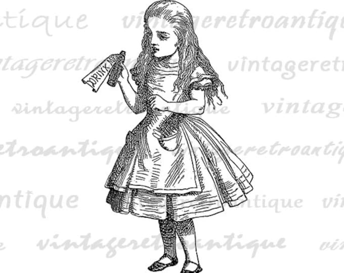 Alice in Wonderland Drink Me Digital Image Printable Download Alice Illustration Image Graphic Vintage Clip Art Jpg Png HQ 300dpi No.1512