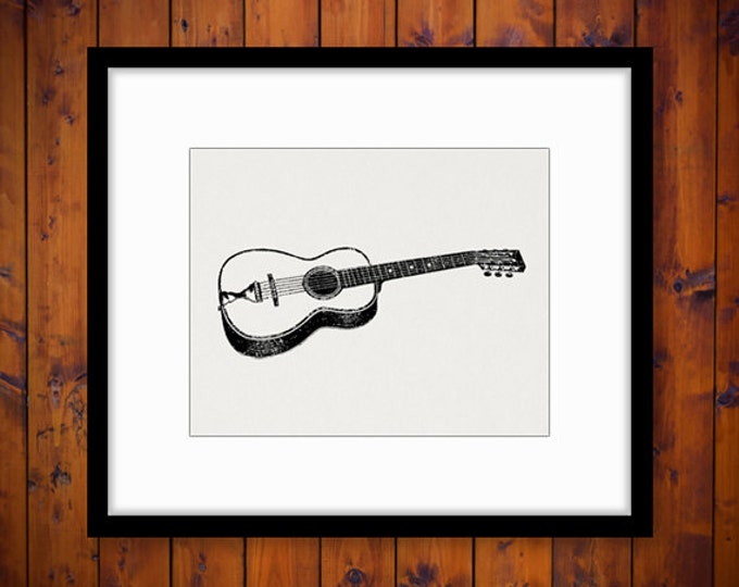 Digital Acoustic Guitar Image Printable Music Download Illustration Graphic Antique Clip Art Jpg Png Eps HQ 300dpi No.1165