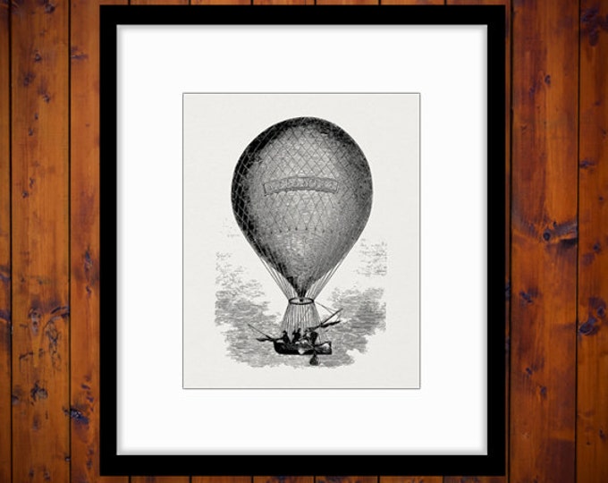 Printable Graphic Hot Air Balloon Digital Illustration Download Image Vintage Clip Art Jpg Png Eps HQ 300dpi No.3012