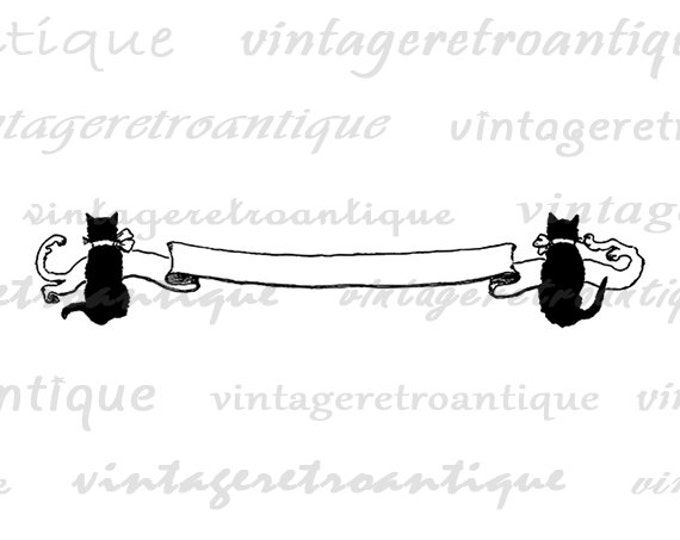 Printable Graphic Cat Scroll Banner Download Kitten Paper Banner Image Digital Vintage Clip Art Jpg Png Eps HQ 300dpi No.3522