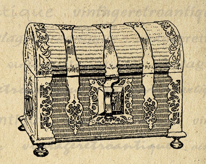 Digital Image Antique Trunk Download Illustration Printable Treasure Chest Graphic Jpg Png Eps HQ 300dpi No.3802