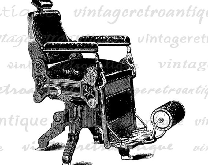 Digital Graphic Antique Barber's Chair Printable Hair Salon Download Image Vintage Clip Art Jpg Png Eps HQ 300dpi No.3670