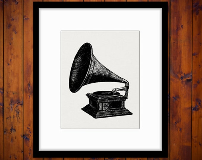 Digital Image Antique Phonograph Graphic Talking Machine Printable Download Vintage Clip Art Jpg Png Eps HQ 300dpi No.1537