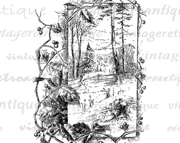 Winter Forest Printable Image Graphic Download Digital Artwork Vintage Clip Art Jpg Png Eps HQ 300dpi No.2316