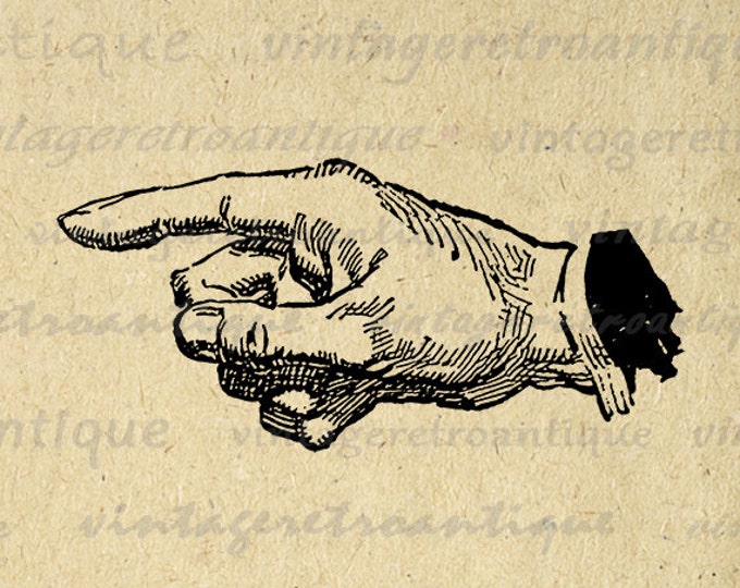 Printable Image Pointing Hand Digital Pointing Finger Download Illustration Graphic Artwork Antique Clip Art Jpg Png HQ 300dpi No.3446