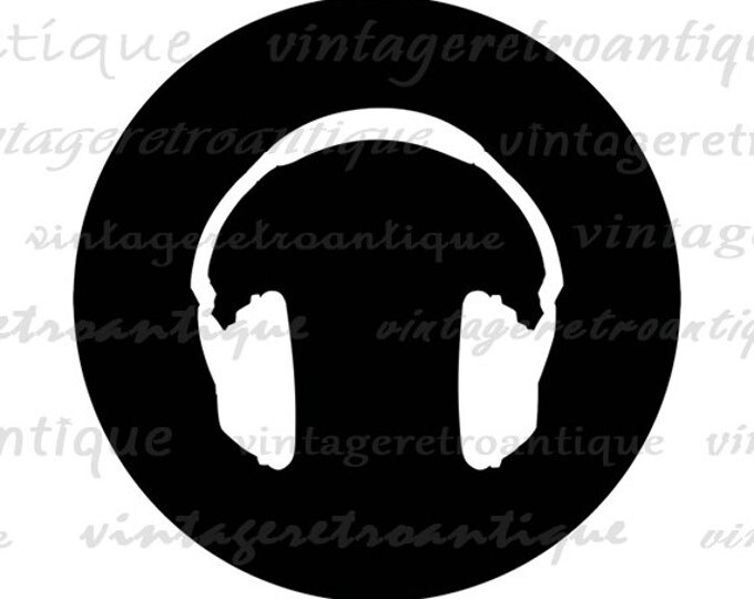 Printable Headphones Digital Graphic Music Download Symbol Image Antique Clip Art for Transfers etc HQ 300dpi No.2030