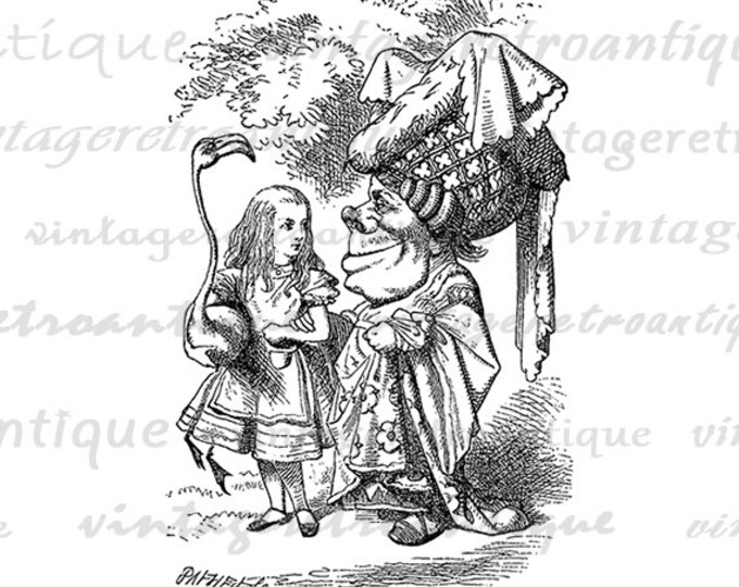 Alice in Wonderland Digital Image Download Alice Flamingo and Duchess Printable Graphic Vintage Clip Art Jpg Png Eps HQ 300dpi No.041