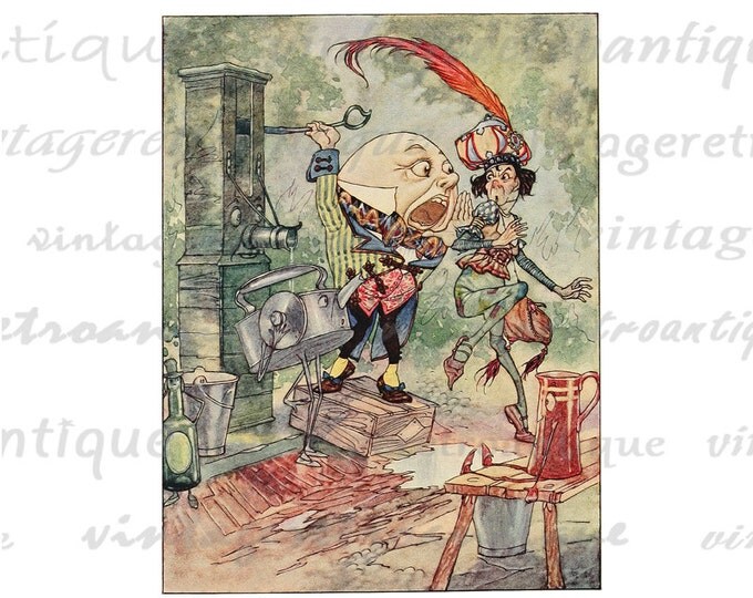 Digital Alice in Wonderland Humpty Dumpty Graphic Download Printable Image Antique Clip Art HQ 300dpi No.2520