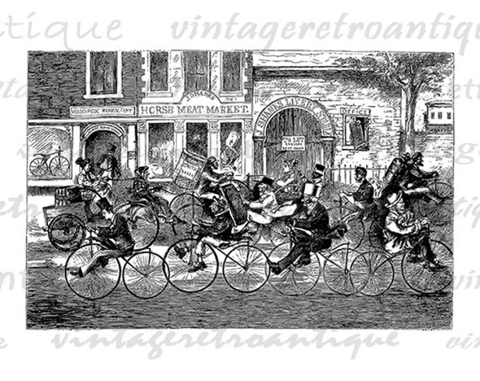 Printable Image Antique Bicyclists Graphic Bicycle Digital Download Vintage Clip Art for Transfers Making Prints etc HQ 300dpi No.2949