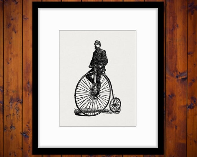 Digital Graphic Vintage High Wheel Bicycle with Rider Image Velocipede Bike Printable Download Jpg Png Eps HQ 300dpi No.4298