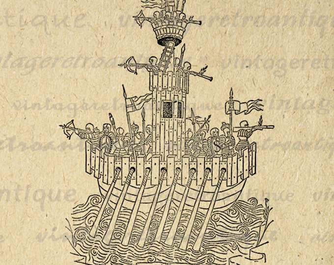 Digital Printable Ancient Battle Ship Graphic Download Image Illustration Antique Clip Art Jpg Png Eps HQ 300dpi No.2198