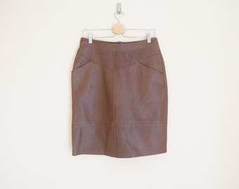 Vintage 1980s Brown Leather Skirt