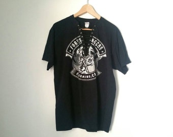Black Lace Up Tee with White Graphic and Suede Cord