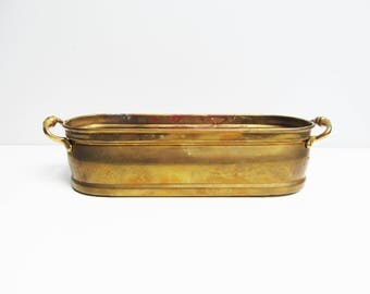 Vintage brass planter, French brass planter, rectangle brass planter, fireplace decoration garden decoration home decor Length 12 in / 31 cm