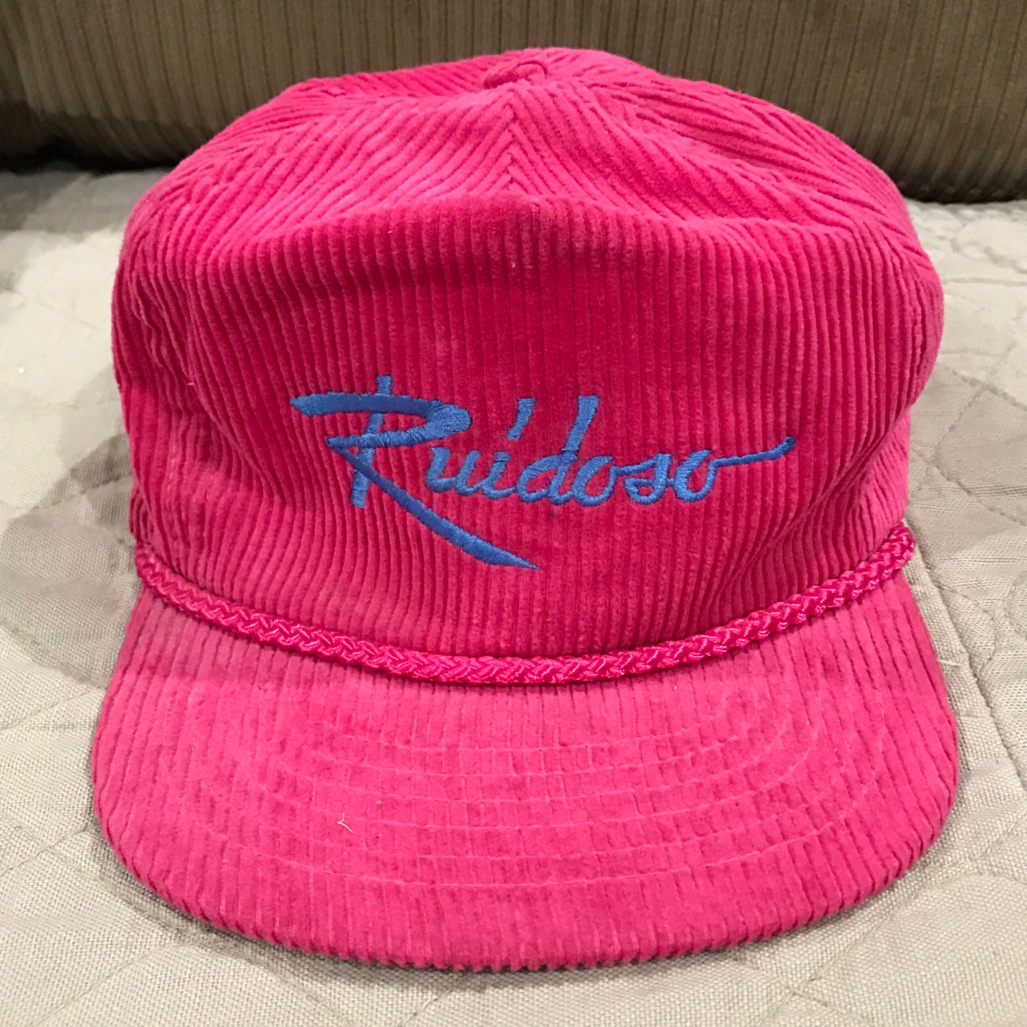 Vtg Ruidoso New Mexico Pink Corduroy Hat Cap Ski New Mexico