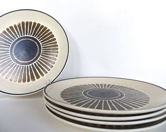 Set of 4 Vintage Lenox Temper Ware Percussion Plate, Mod Stoneware Dinner Plate, Temper-ware Geometric Southwestern Plate