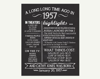 The Year 1957, Personalized 60th Birthday Printable Poster, PRINTABLE 60th Birthday Sign, Fun Facts 1957, 60th Birthday Gift, Digital File