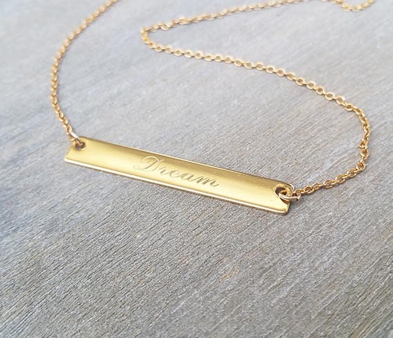 Gold bar necklace Personalized name plate necklace Engraved